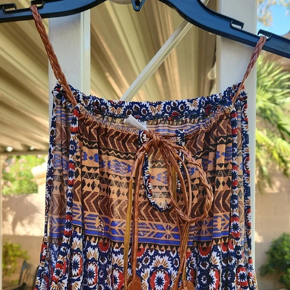 Women's Boho Printed Wide-Leg Jumpsuit - Blue Multi - Picture 2 of 11